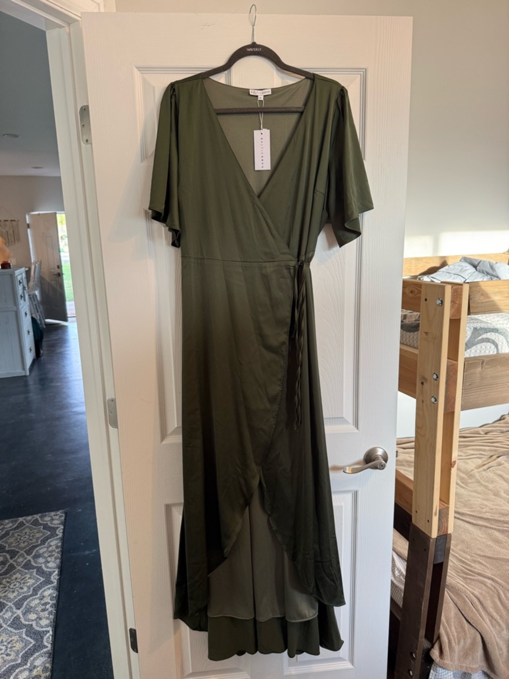 NET Baltic Born Vara Satin Maxi Wrap Dress in Juniper Green.